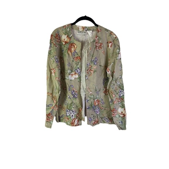 Vintage 90s Orvis Linen Floral Open Blazer Jacket Cottagecore USA - Picture 1 of 6